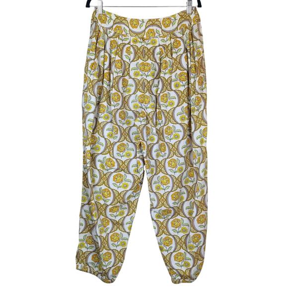 Antik Batik Tanissa Oversized Harem Pant Cotton Poplin REtro Yellow Floral Large - Picture 4 of 16